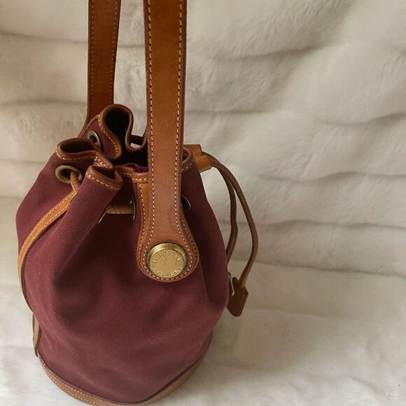 Vintage Dooney&Bourke.Burgundy canvas with brown leather drawstring buck… - Picture 6 of 16